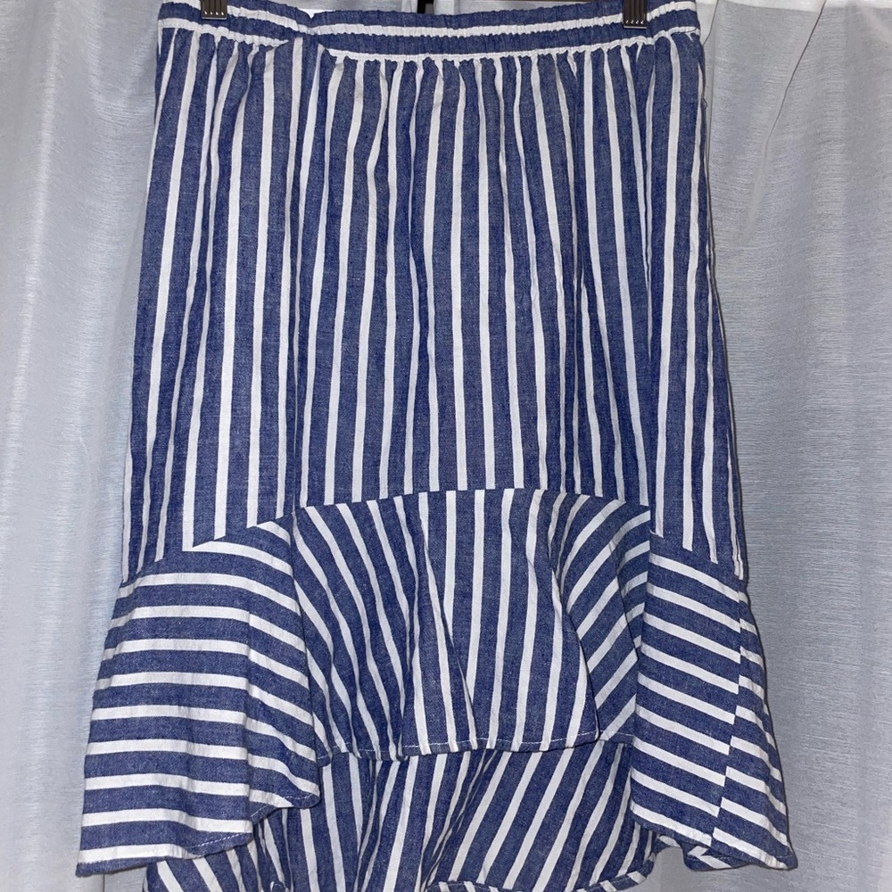 Striped 👔 Beachy 🌊Blue Summer Asymmetrical Skirt